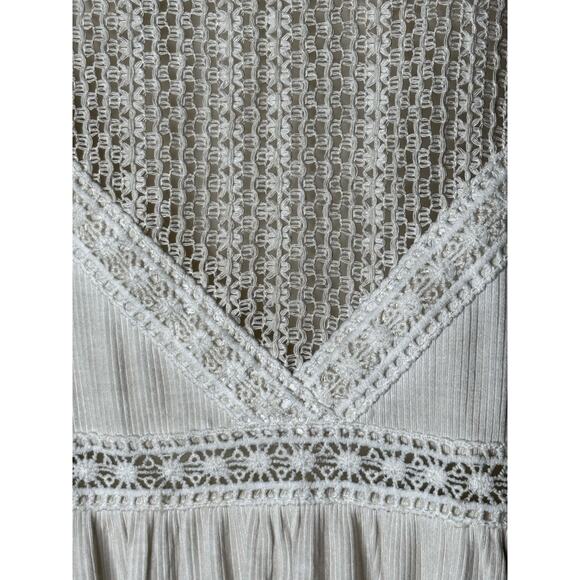 POL Boho Bohemian Oatmeal Long Sleeve Crochet Detail Babydoll Dress Small New - Picture 6 of 8